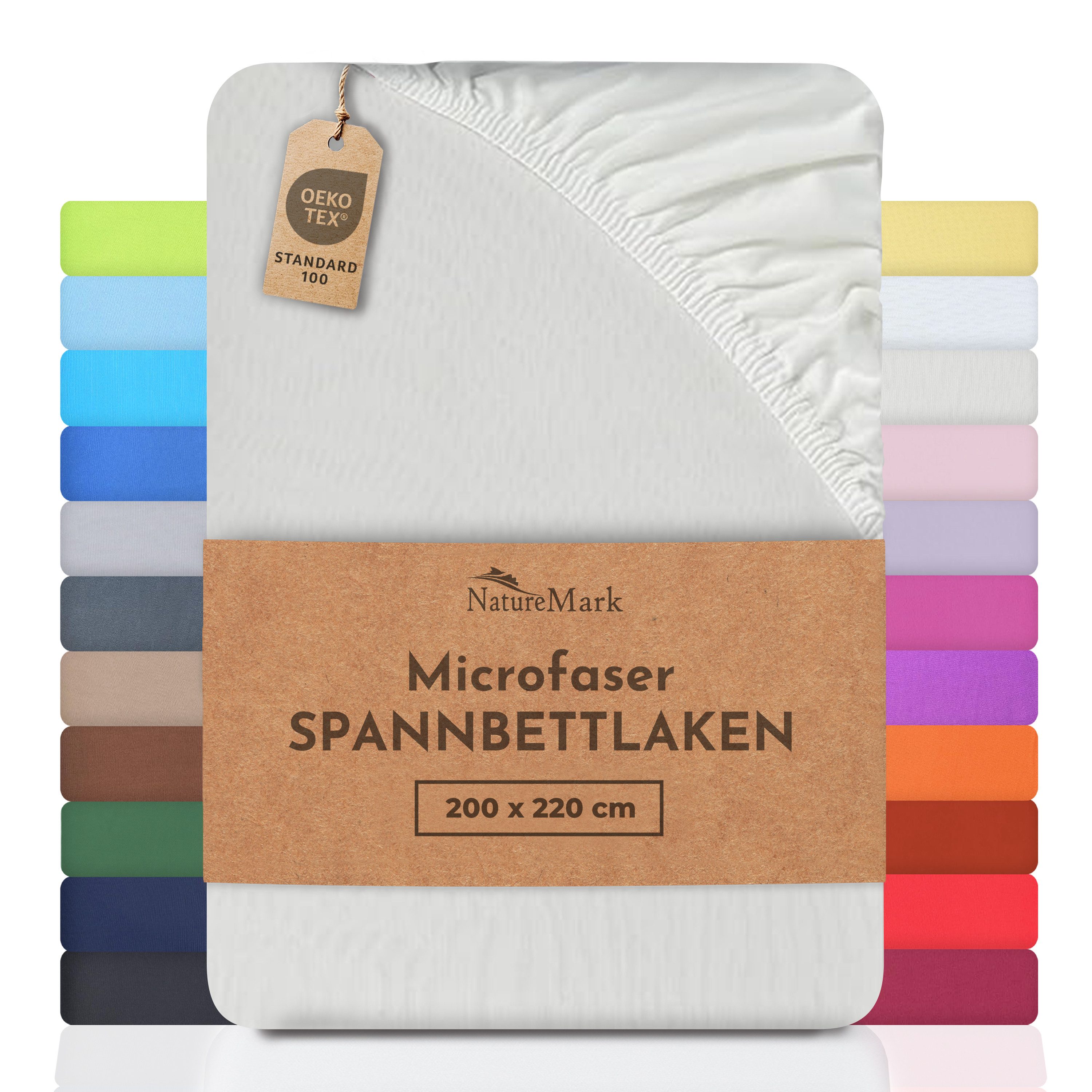 NatureMark Spannbettlaken Mikrofaser Spannbetttuch, Polyester, Gummizug: rundum, viele Größen und Farben Markenware, 200x220 cm, Naturweiß