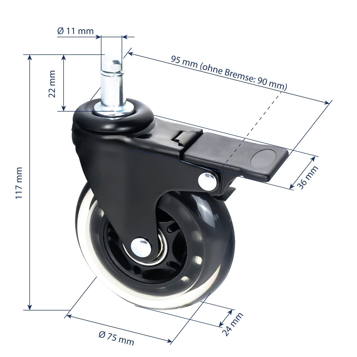 HMF Stuhlrolle 6810 Hartbodenrollen für Bürostuhl mit Bremsfunktion, (5 Stü günstig online kaufen