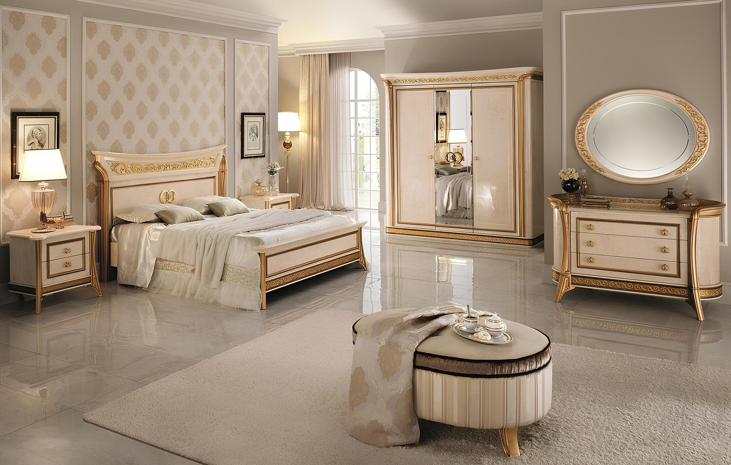 JVmoebel Schlafzimmer-Set Modernes Bett mit Nachttischen und Kommode in Holzoptik, Made in Europa