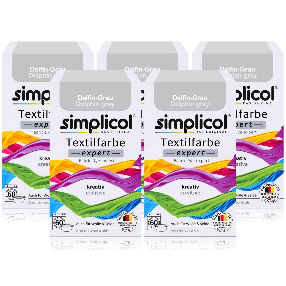 simplicol Textilfarbe Simplicol Textilfarbe expert Delfin-Grau 150g - Farbe zum Färben (5er