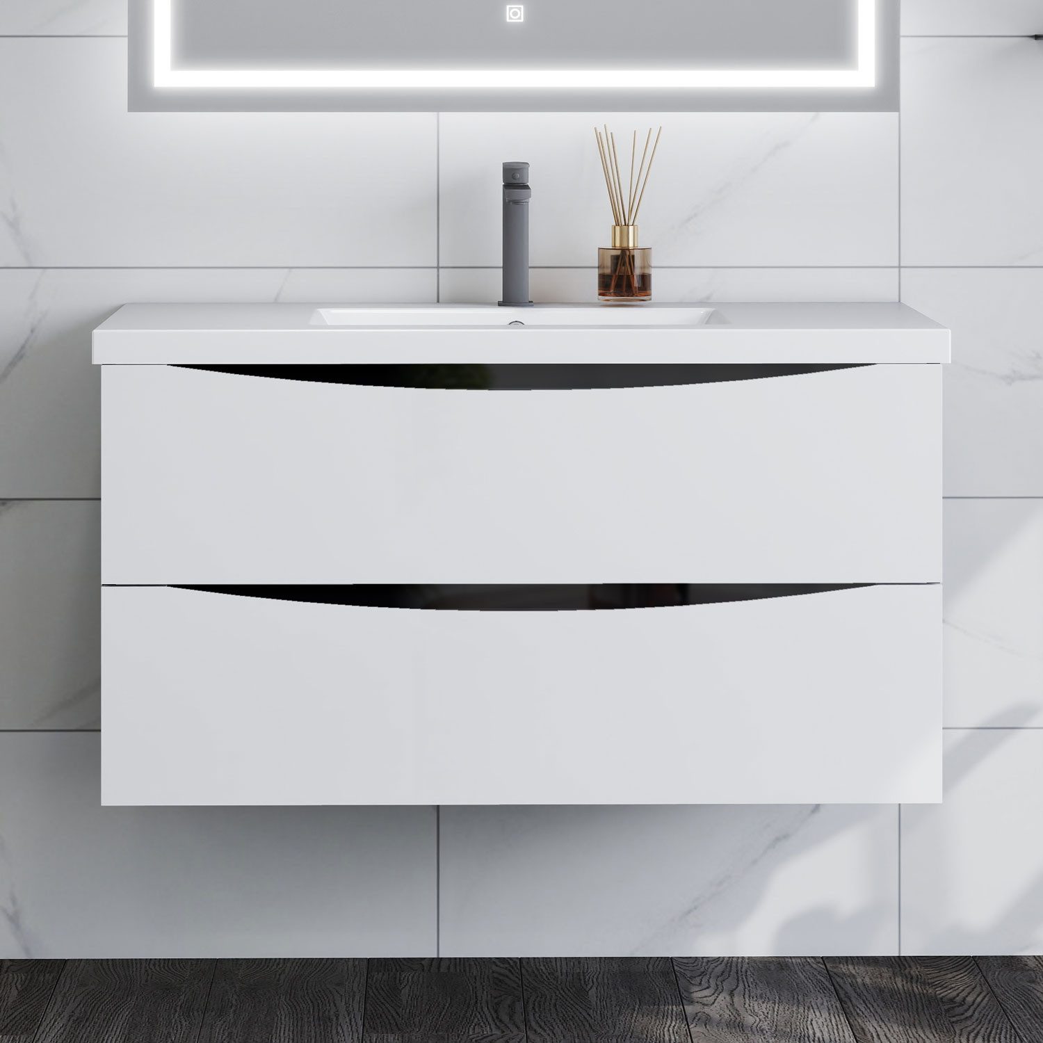 duschspa Waschtisch Waschbecken mit Unterschrank Waschtischunterschrank Smiley, Badmöbel in Breite 50/60/80/90/100 cm