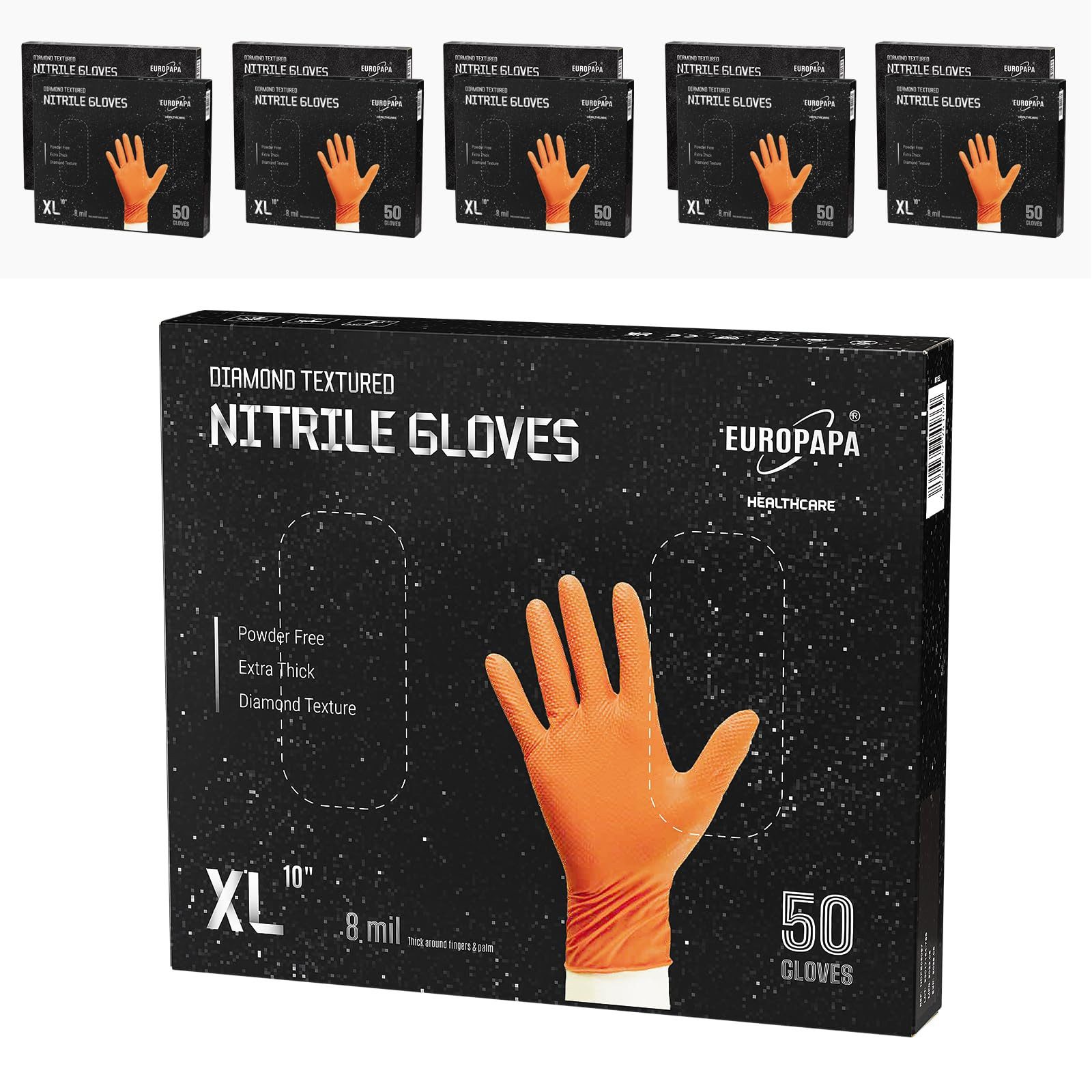 EUROPAPA Einweghandschuhe Nitril-Handschuhe Medical Einmalhandschuhe Untersuchungshandschuhe (extra Dicke Nitrilhandschuhe Diamant Grip, 500-St., unsteril latexfrei disposible gloves) Resistente al taglio, antistrappo, senza lattice, senza talco