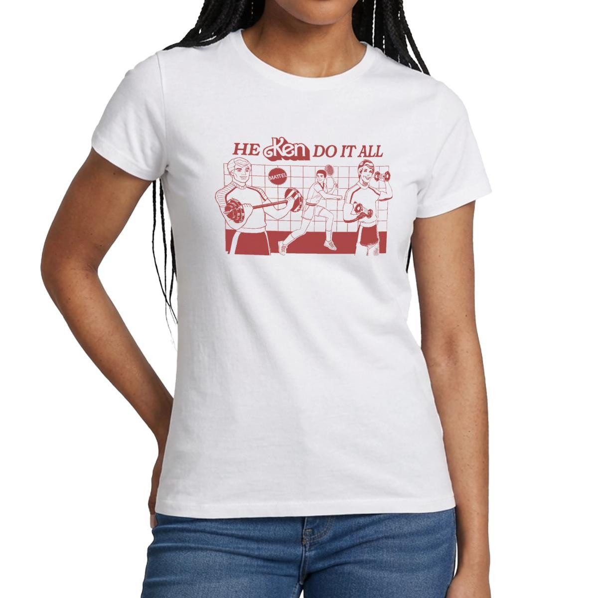 Spreadshirt T-Shirt Barbie Ken Design Spruch He Ken Do It All Frauen T-Shirt (1-tlg) Slim Fit, fällt klein aus