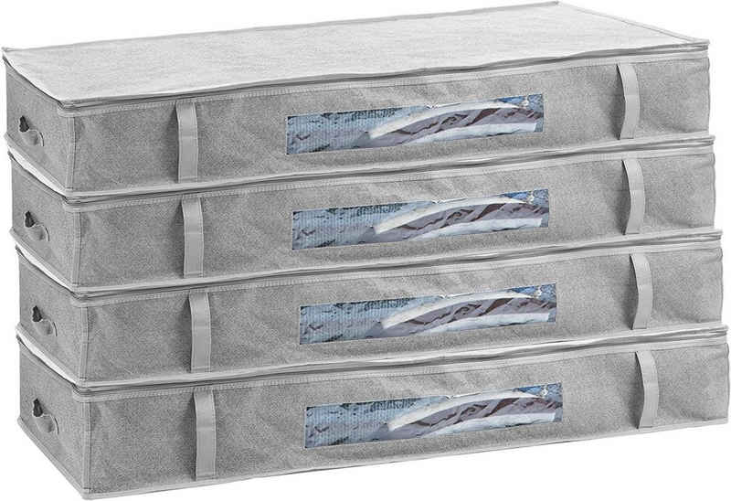 Centi Unterbettkommode Unterbettbox 100l Aufbewahrungstasche für Decken und Kissen (Spar Set, 4 St., 100x45x15 cm), faltbar, mit Sichtfenster