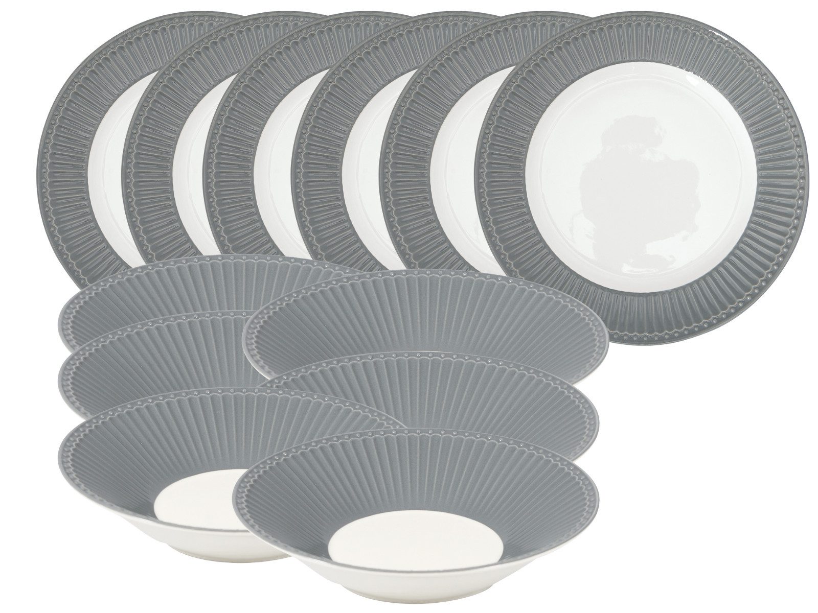Greengate Teller-Set Alice Tafelset stone grey 12tlg, Steinzeug