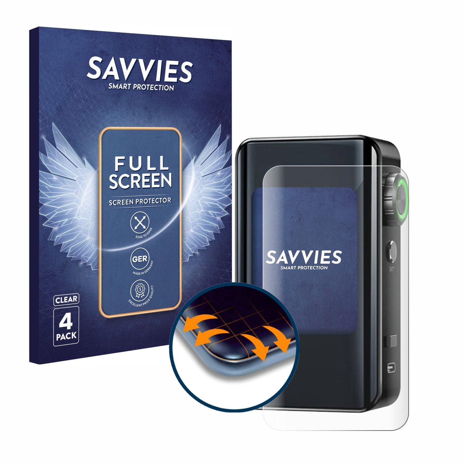 Savvies Displayschutzfolie Fullscreen Schutzfolie für Lost Vape Centaurus Bt200, 4 Stück, Displayschutz Folie Fullcover Klar Transparent
