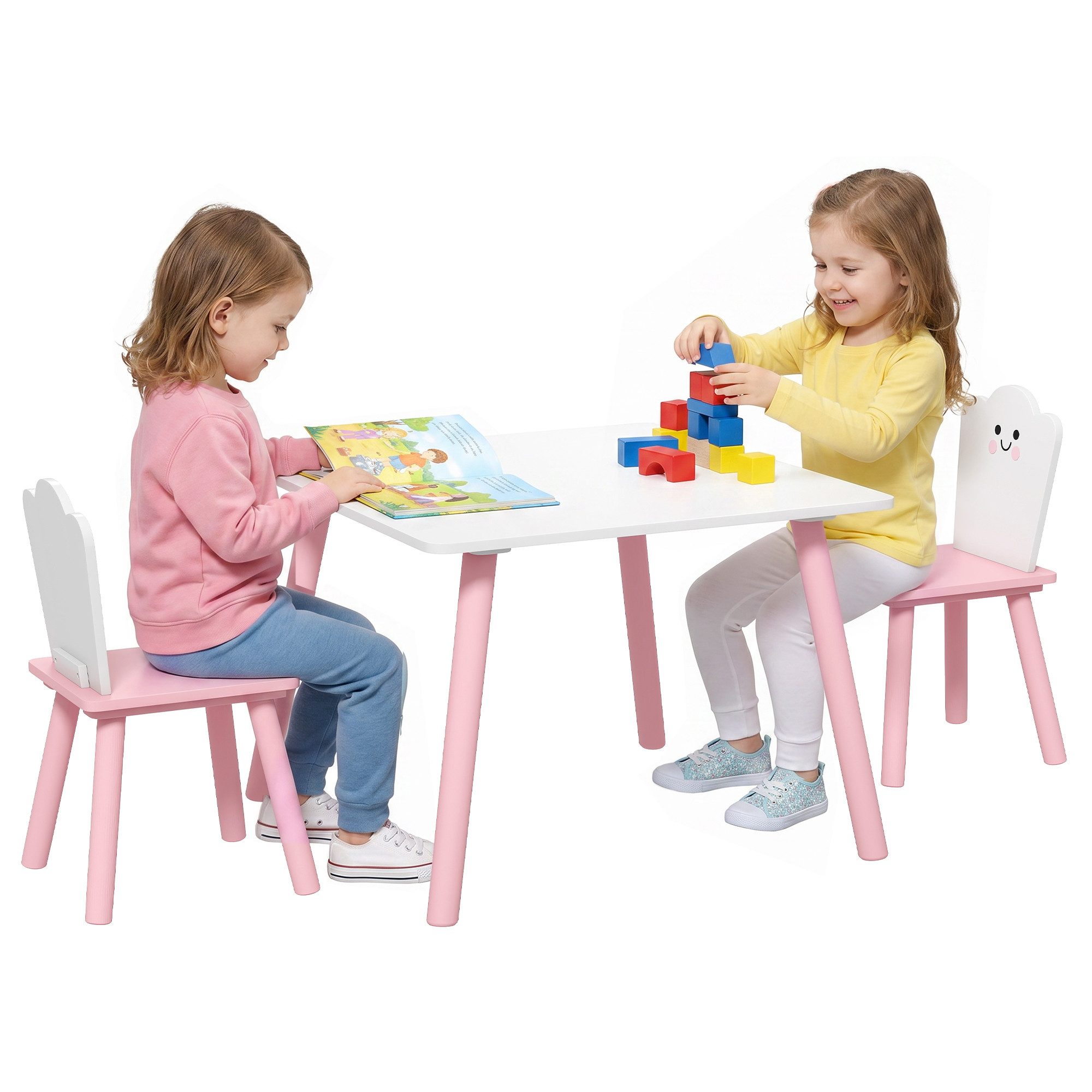 AIYAPLAY Kindersitzgruppe Kindertisch mit 2 Stühlen, (Set, 3-tlg., 1 Tisch, 2 Stühle), abgerundete Kanten