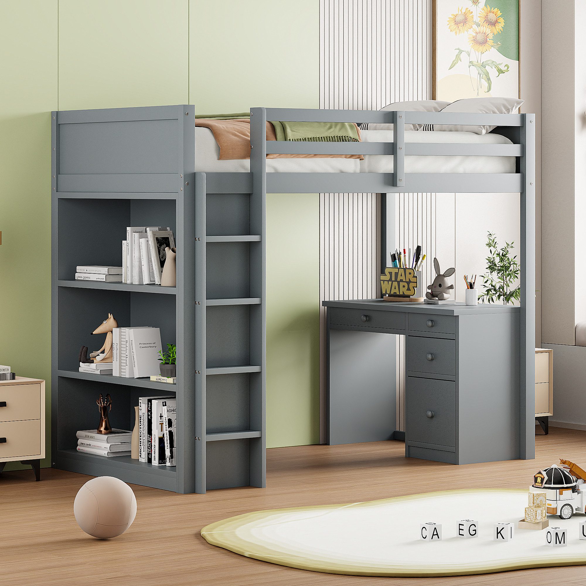 Merax Hochbett (multifunktionales Holzbett) Kinderbett 90x200cm günstig online kaufen