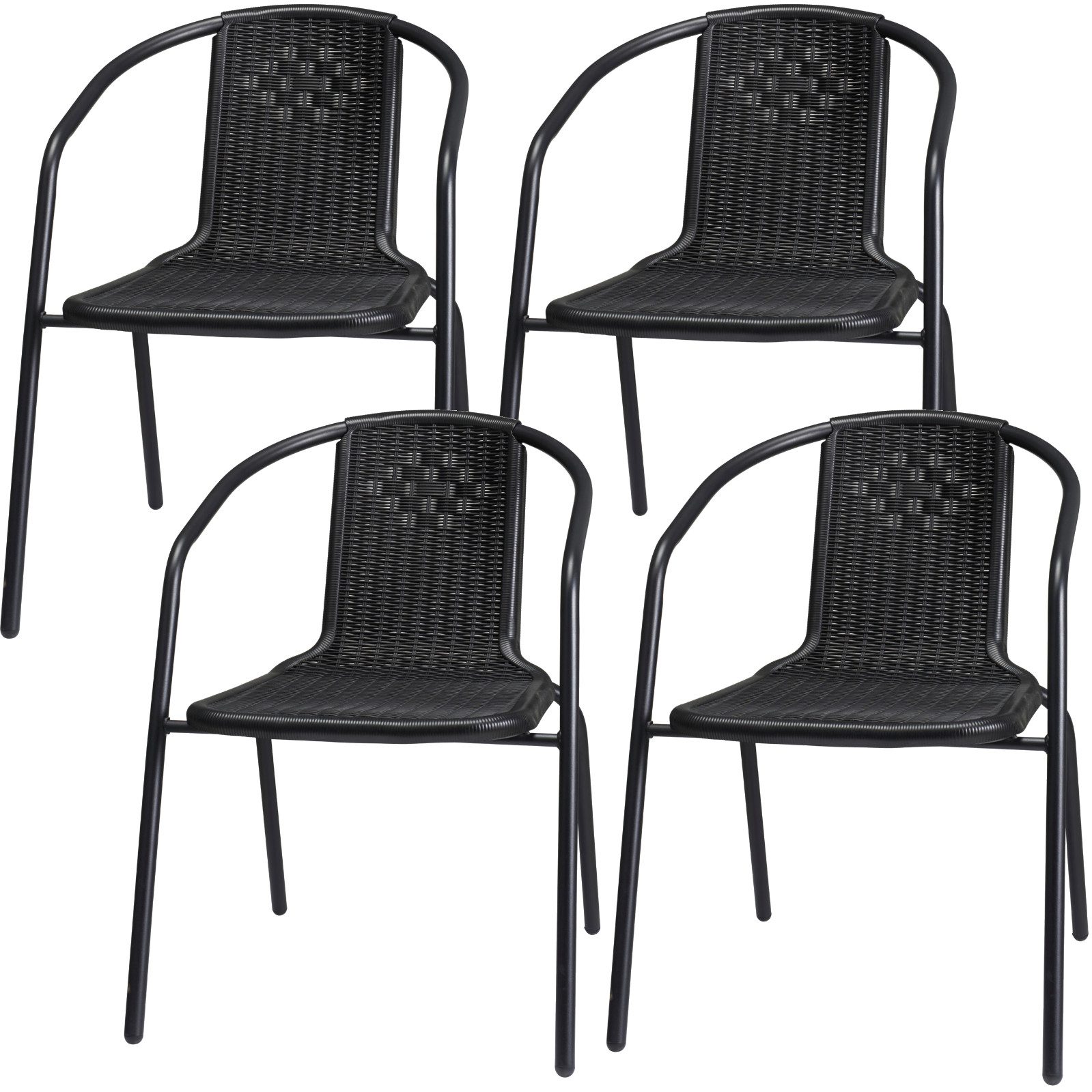 Koopman Gartenstuhl Gartenstuhl Bistrostuhl Stuhl Rattan-Optik 4er Set (Set, 4 St), 72x59x55cm, Metallrahmen, Schwarz, Kunststoff