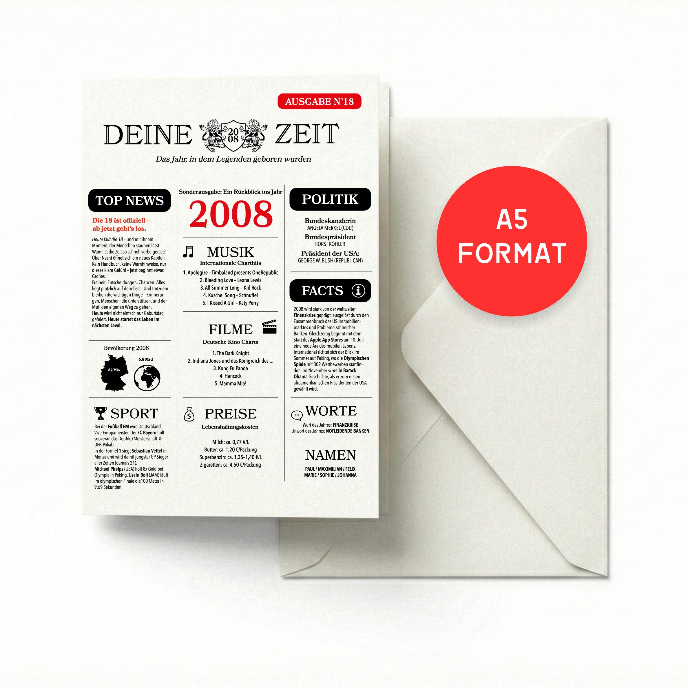 heaven+paper Geburtstagskarten 18. Geburtstag Grusskarte A5 Zeitungsdesign, hochwertig, Hergestellt in Deutschland