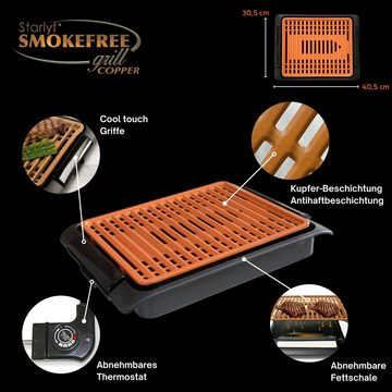 Starlyf Tischgrill Smokefree Copper Grill, 1250,00 W, abnehmbares Thermostat, Kupfer - Beschichtung, spülmaschinenfest