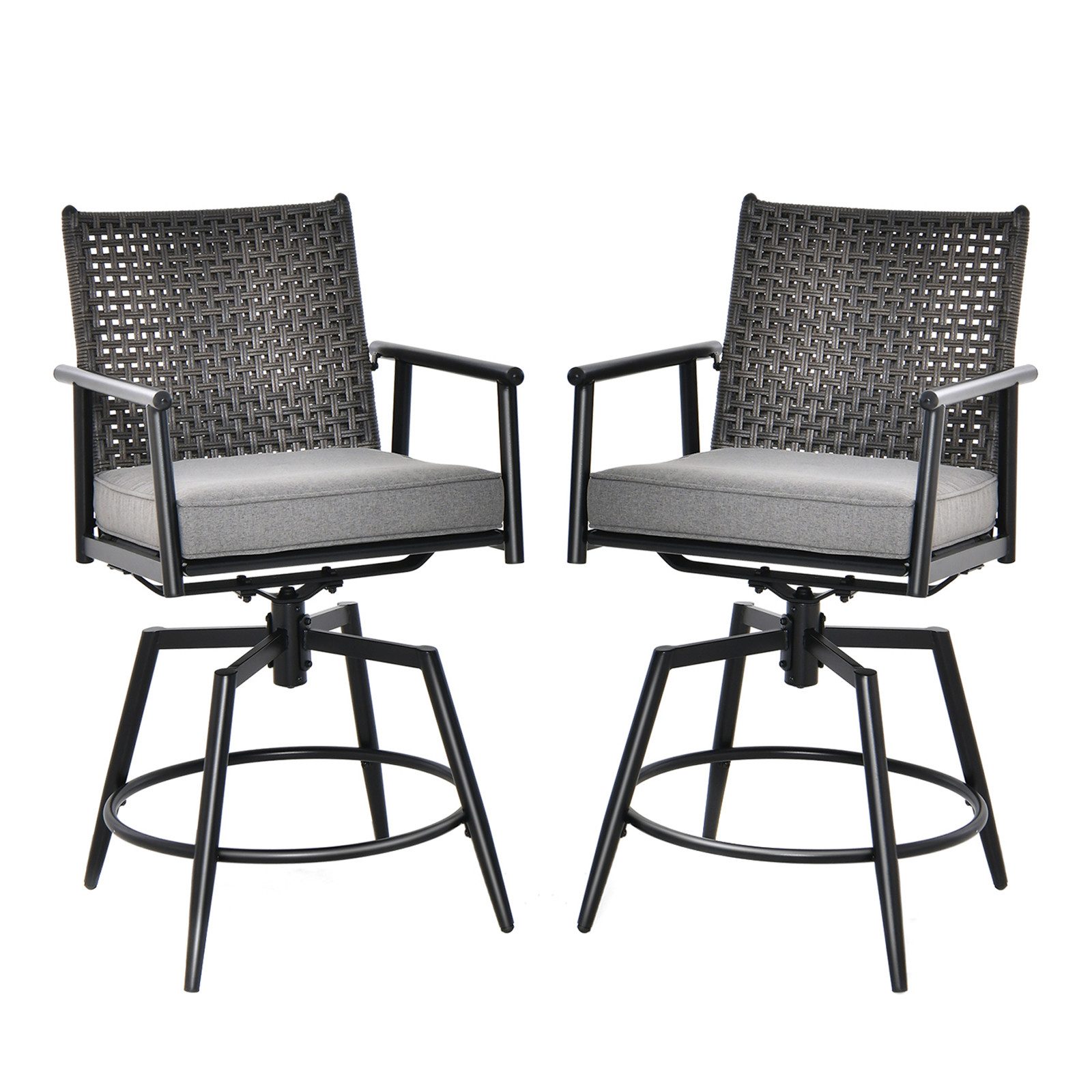 COSTWAY Gartenstuhl (2 St), Barhocker mit Lehne & Füßstütze, Metall, drehba günstig online kaufen