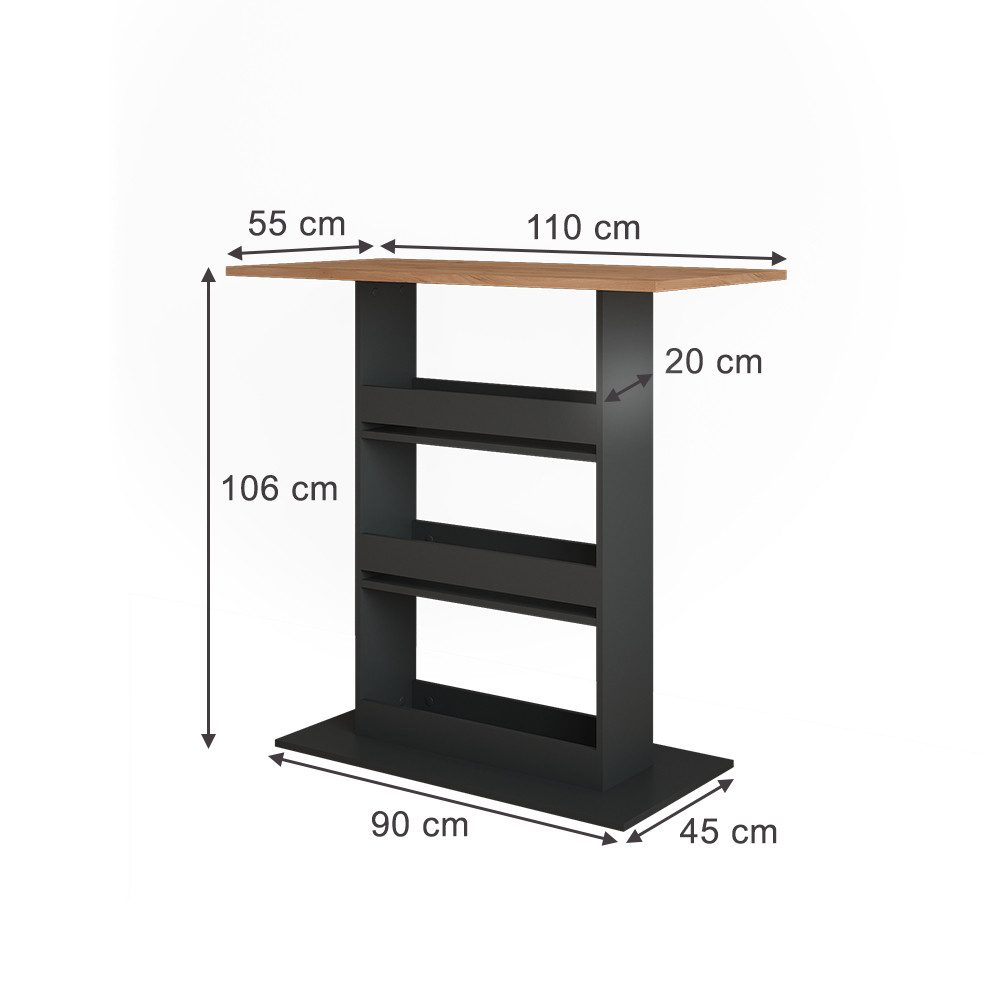 Vicco Bartisch Repose, Goldkraft Eiche/Anthrazit, 110 x 55 cm