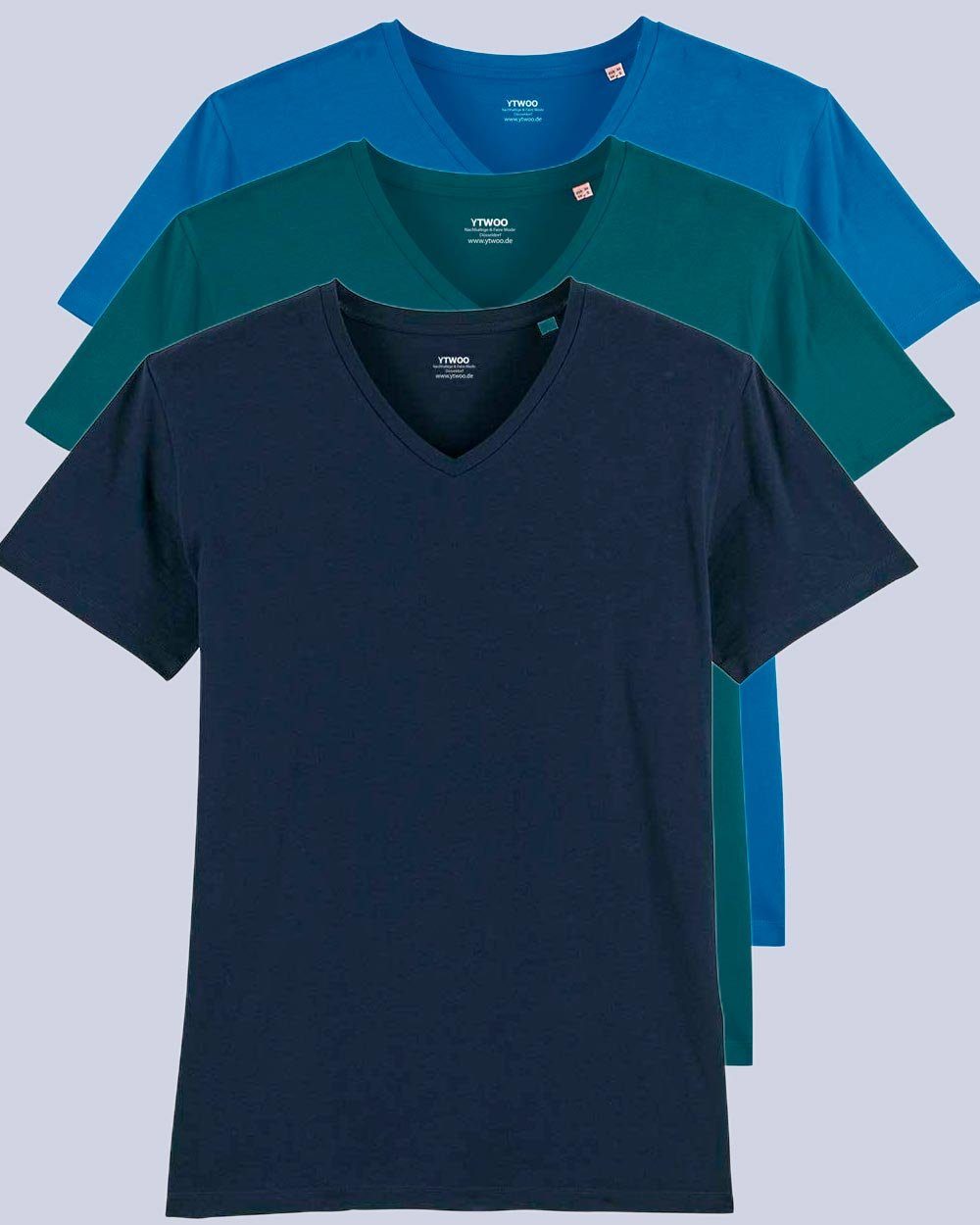 YTWOO T-Shirt 3er Pack V T-Shirt für Männer, Fair & Nachhaltig (Spar-Set, 3er Pack) Navy/Stargazer/Royal Blue