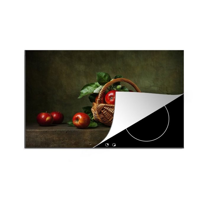MuchoWow Herdblende-/Abdeckplatte Rustikal - Apfel - Obst - Rot - Korb - Stilleben Vinyl (1 tlg) induktionskochfeld Schutz für die küche Ceranfeldabdeckung