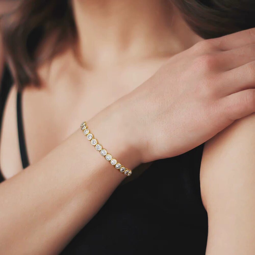 ROUGEMONT Tennisarmband Funkelndes Damen Tennisarmband CZ 925 Sterling Silber 18K Gold, Hypoallergen