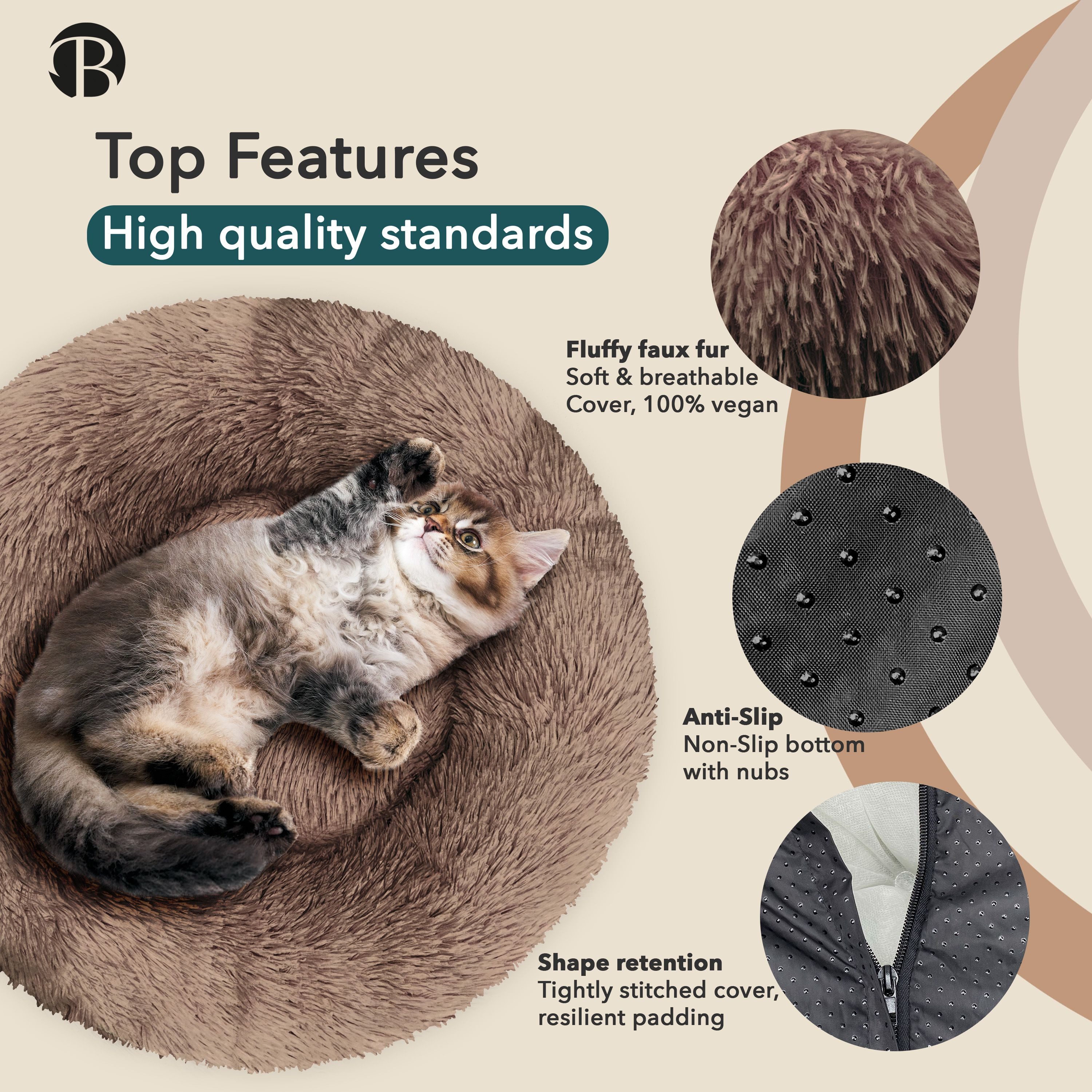 Bluzelle Tierbett Premium Hundebett Hundekissen Donut / Katzenbett Katzenkissen / XXS, Flauschig Kuschelig Weiches Kunstfell, für Kleine Hunde / Hundekorb / Rund Waschbar Plüsch Kissen Tier Bett