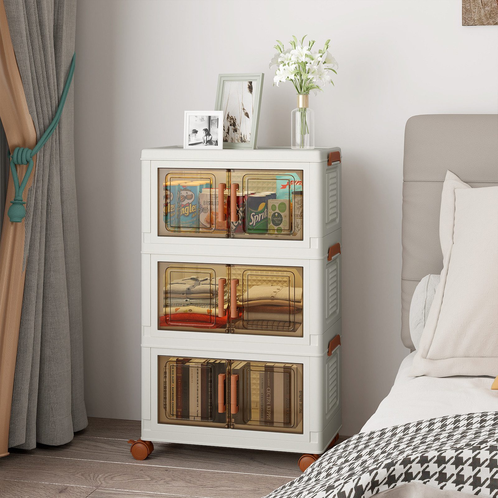 KOMFOTTEU Aufbewahrungsbox, Ordnungsboxen stapelbar mit Rollen & Türen, aus günstig online kaufen