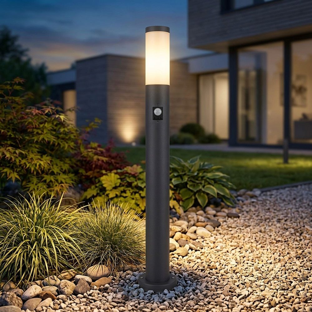 GLOBO LIGHTING Pollerleuchte, Leuchtmittel nicht inklusive, Gartenlampe mit Bewegungsmelder anthrazit Gartenstehlampe Edelstahl