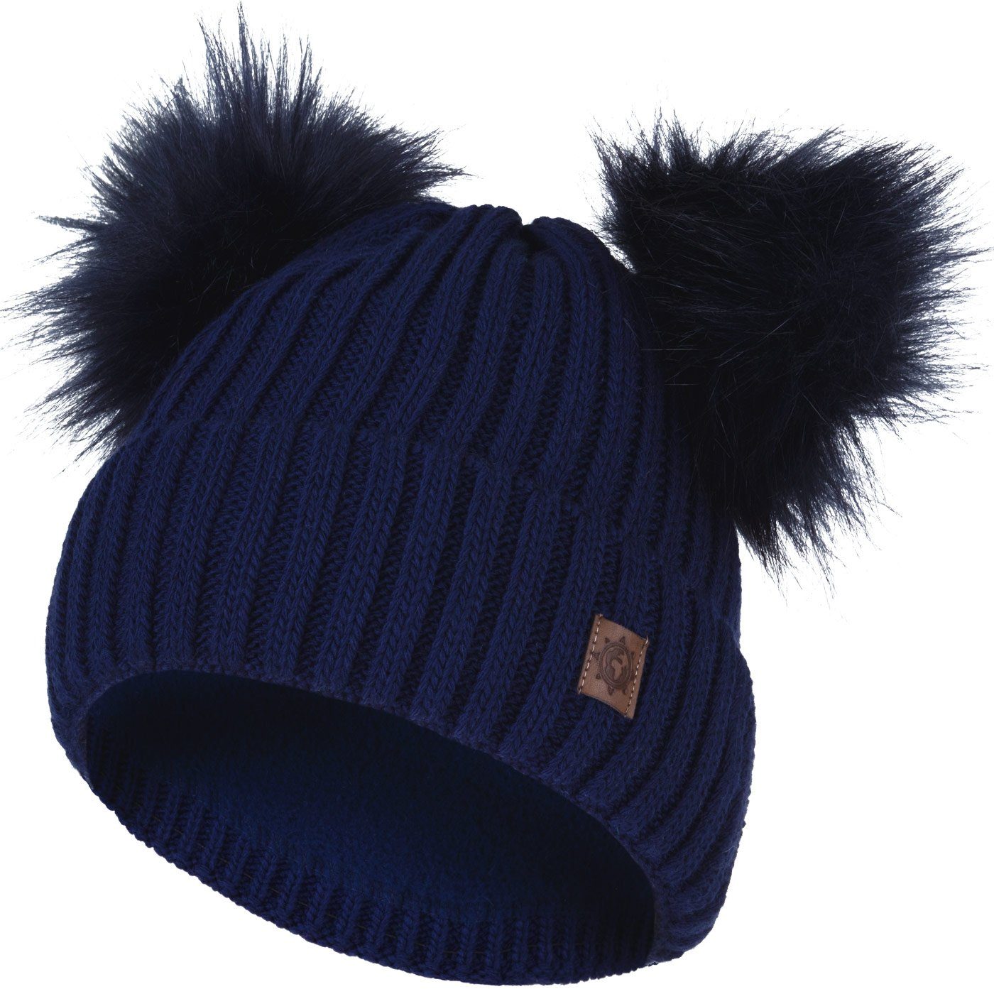 Beanie Wintermütze Mädchen Kinder Bommelmütze Mütze (1-St) marineblau Strickmütze compagno Kindermütze