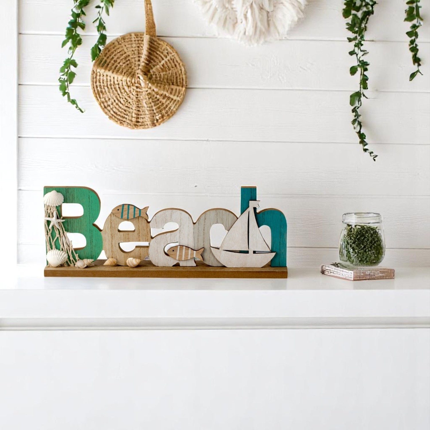 KARMA Deko-Schriftzug Beach Schriftzug aus Holz Maritime Dekofigur 30 cm (S günstig online kaufen