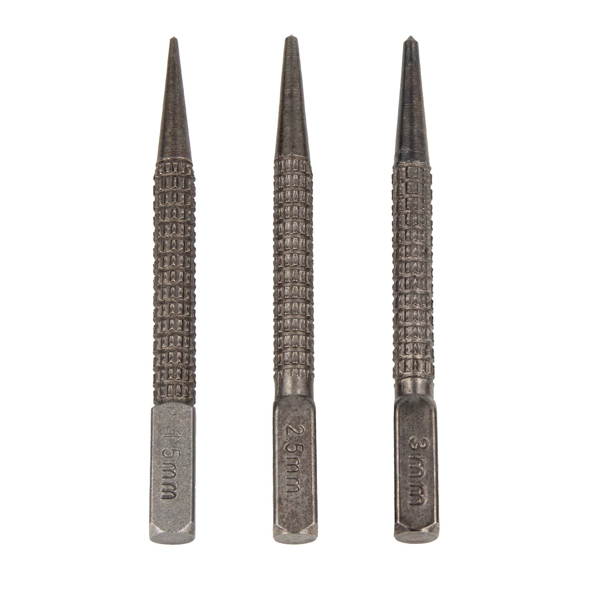 MASTERPROOF PROFESIONAL Meißel-Set Körnerwerkzeugset1,5 - 2,5 - 3 mm x 100 mm, gehärteter Carbon-Stahl