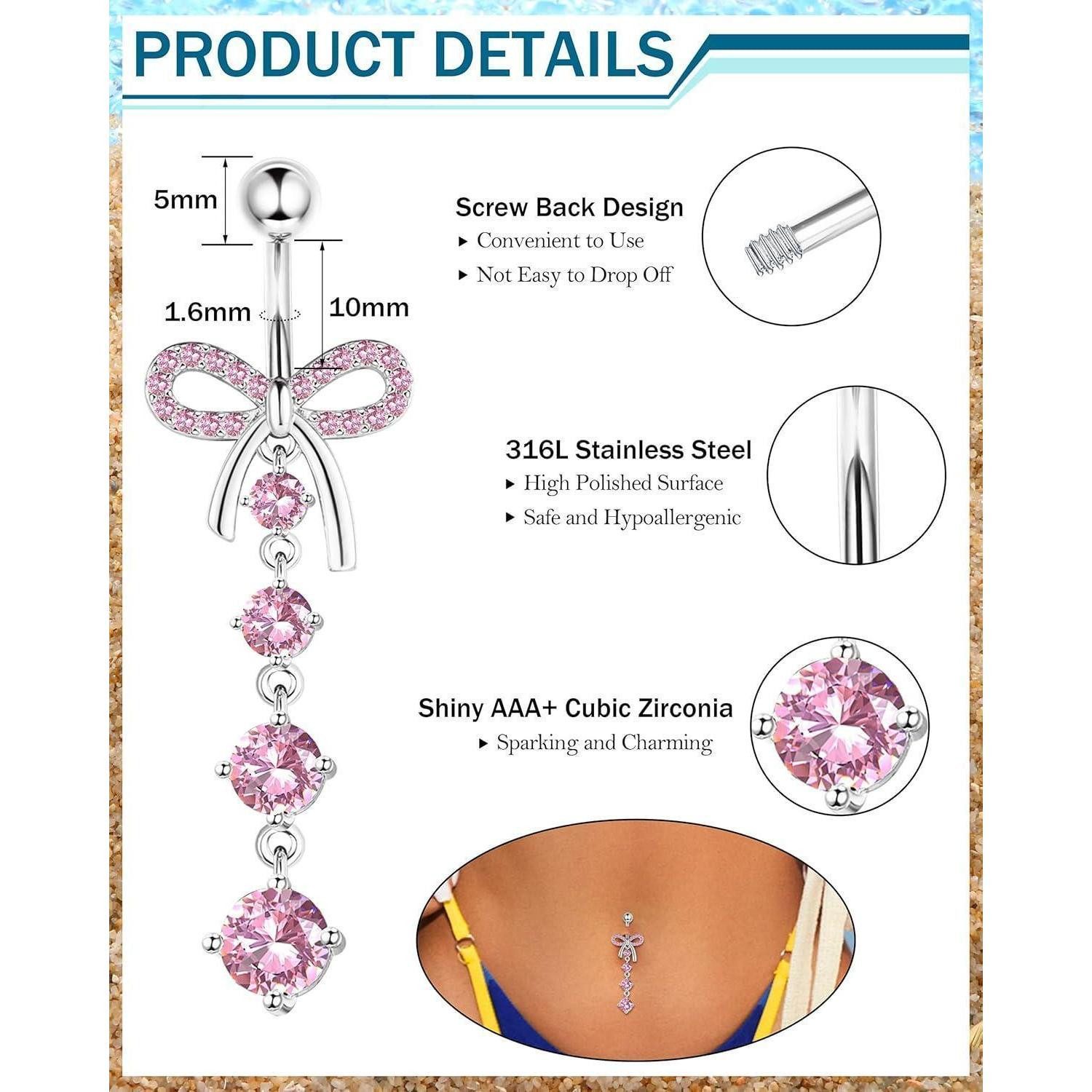 LuxusKollektion Bauchnabelpiercing 10Pcs 14G Bauchnabelpiercing Damen Chirurgenstahl Rosa Blau CZ – Bild 3 von 5