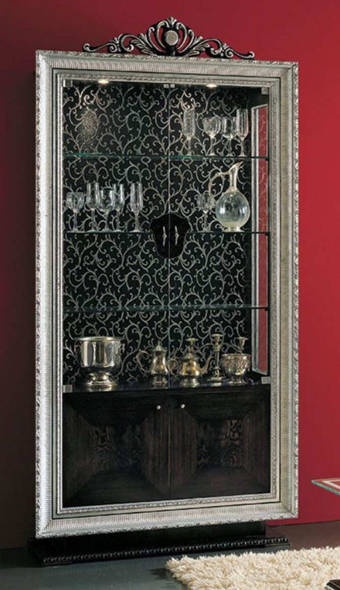 Casa Padrino Vitrine Barock Vitrine Prunkvoller Wohnzimmer Türen Möbel Silber - mit Qualität Vitrinenschrank Schwarz 4 Italy - Erstklassische / Barock & Barock - in - Hotel Luxus Made