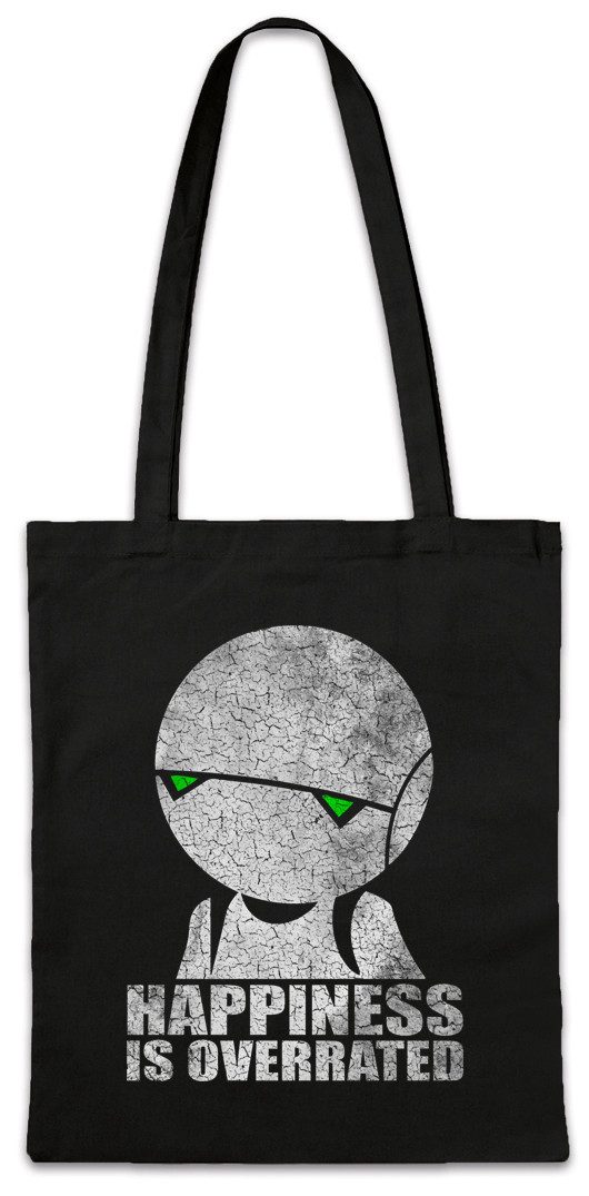 Beuteltasche Happiness Is Overrated Stofftasche Depression Depressiv Android Robot