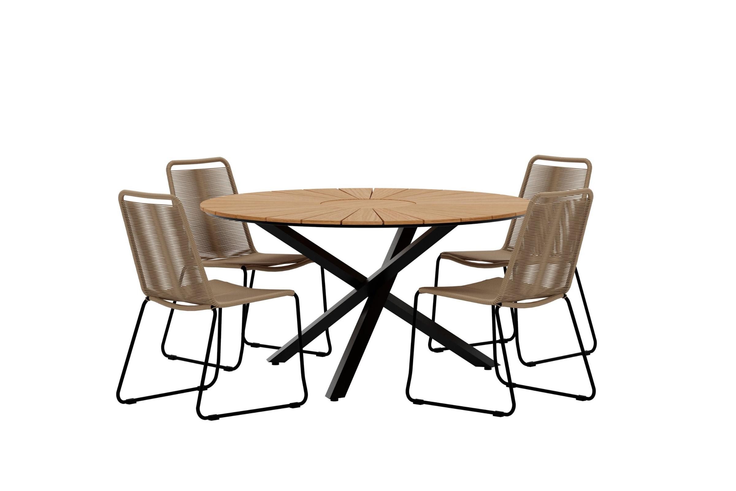 ebuy24 Garten-Essgruppe Mexico Gartenset Tisch Ø140 cm Natur 4 Stühle brau, (5-tlg)