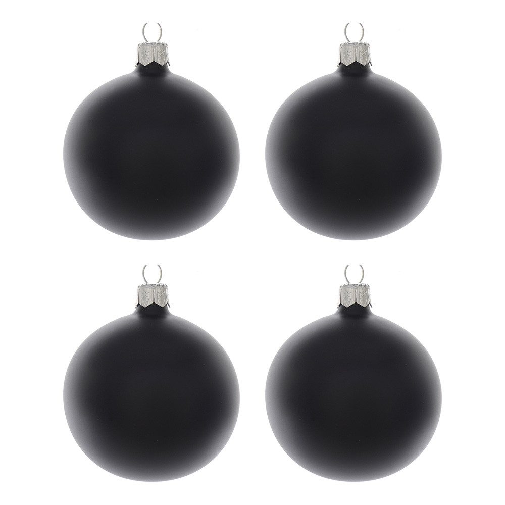 Kaemingk Weihnachtsbaumkugel, Weihnachtskugeln Glas 10cm mundgeblasen 4er Box - Schwarz matt