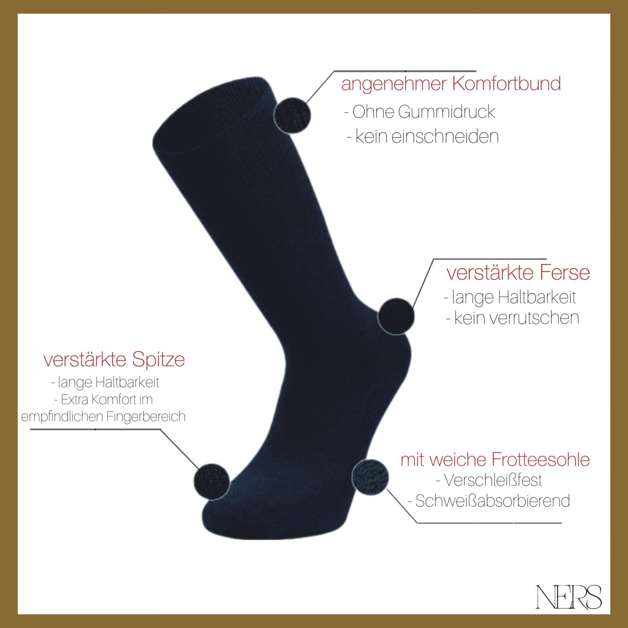 NERS Basicsocken Thermosocken (6 Paar) aus Baumwolle, für Herren, mit Frotteesohle (6-Paar, 6 Paar) Premium Business Socken atmungsaktive, ohne Naht, mit Komfortbund