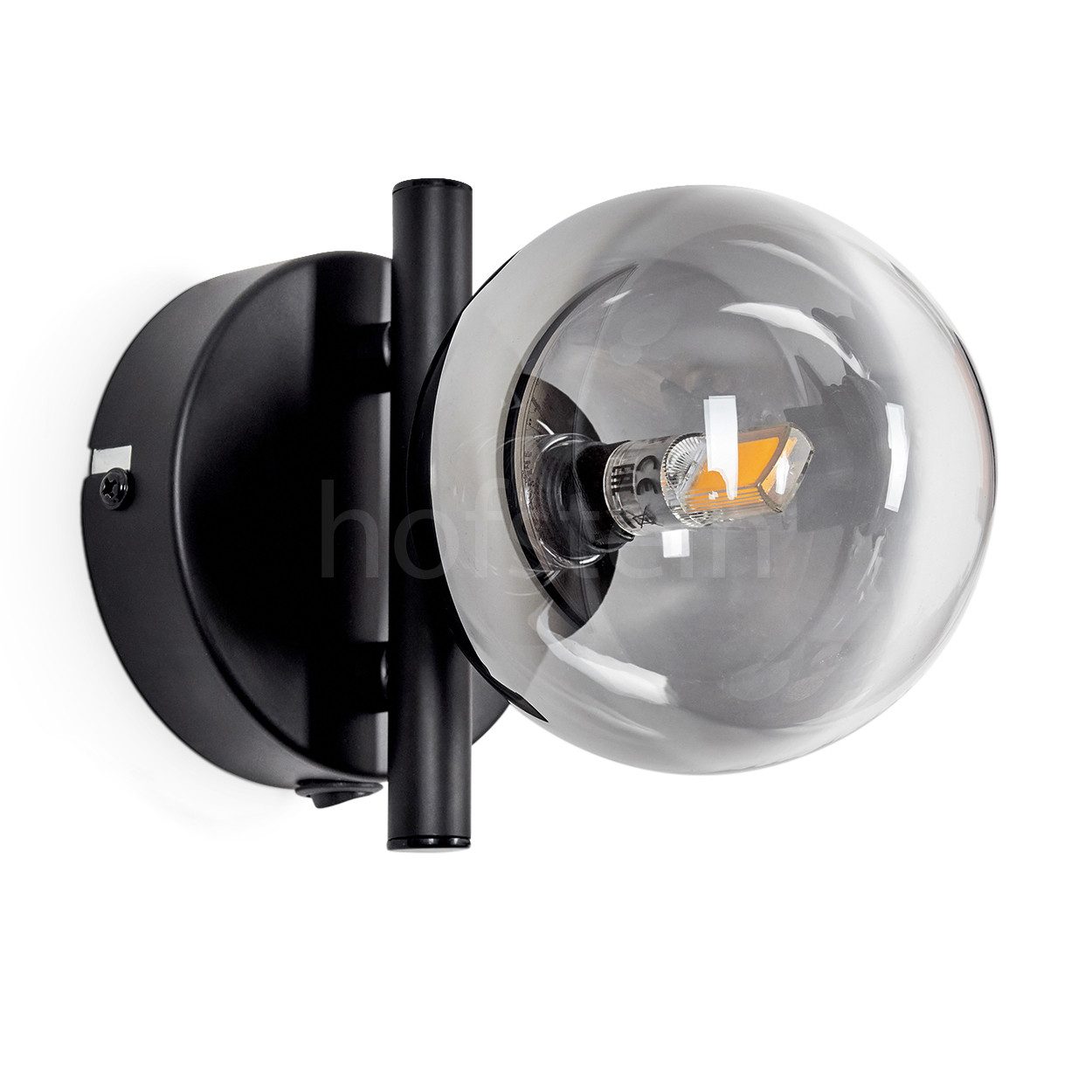 hofstein Wandleuchte Wandlampe aus Metall/Glas in Schwarz/Rauchfarben/Klar, günstig online kaufen