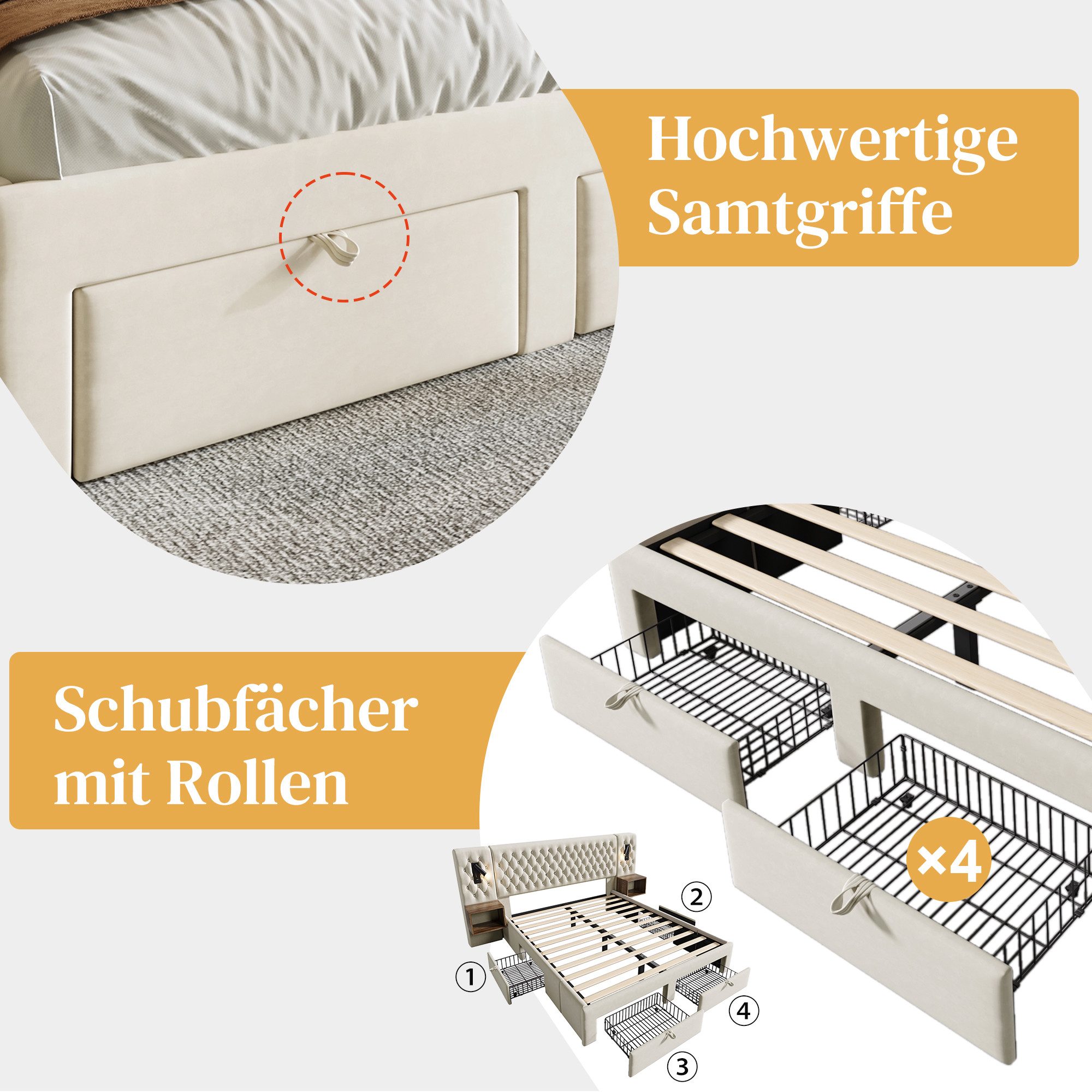 OKWISH Polsterbett Bettanlage Schlafzimmer Komplett Set (Doppelbett, 1-tlg. günstig online kaufen