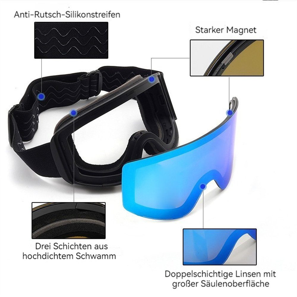 Colour Erwachsene Skibrille Skibrille Rouemi Skibrille, Double Layer Anti-Fog Dazzle Blau