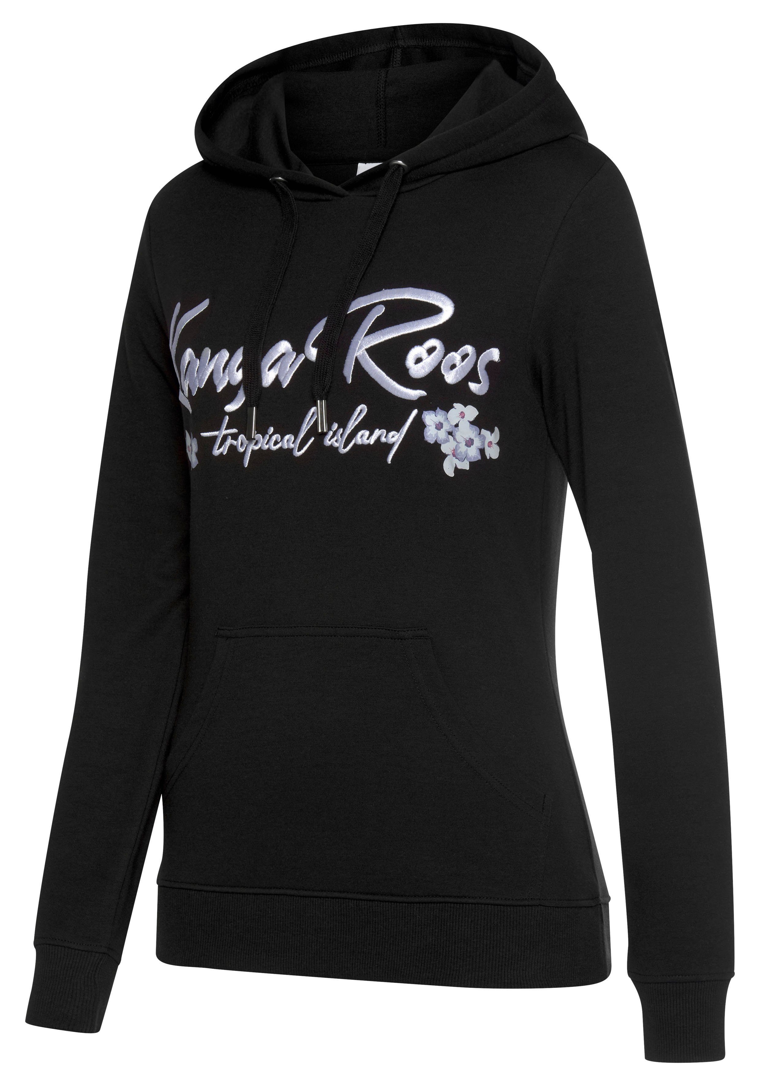 KangaROOS Kapuzensweatshirt Mit Stickerei und Hoodie Loungeanzug, schwarz Blumendruck