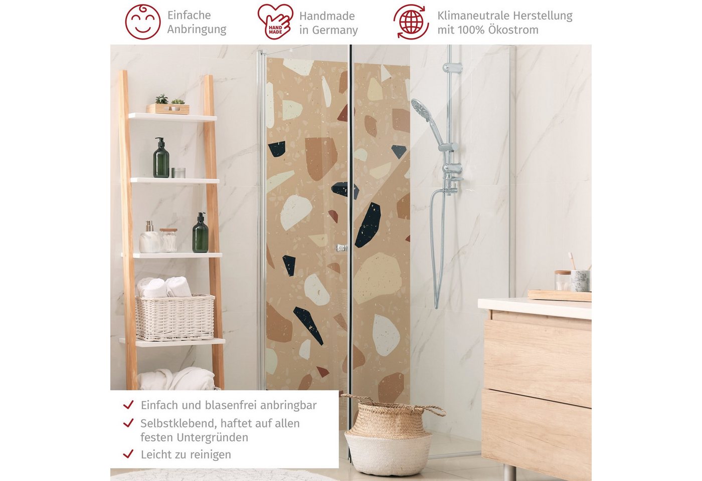 Thumbnail - Bilderdepot24 Badrückwand Terrazzo braun Duschrückwand ohne Bohren Dusche Muster, (1-tlg., Hart-Folie Premium matt 0,61 ...