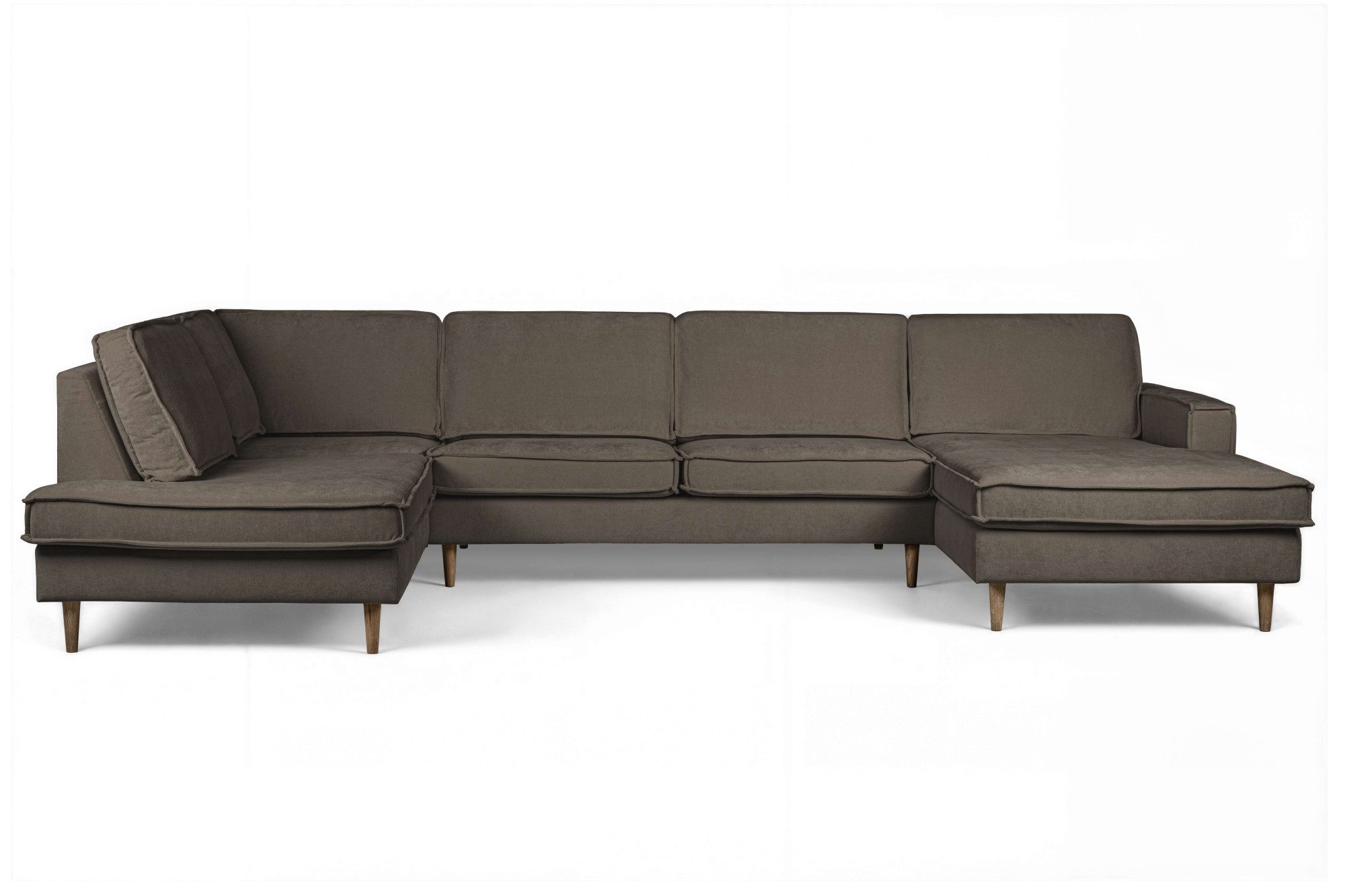 Home affaire Wohnlandschaft Pinto Skandi, 350 cm, U-Form, XXL, mit Ottomanen, mit Keder, Massivholzfüße Eiche geräuchert, Wellenunterfederung