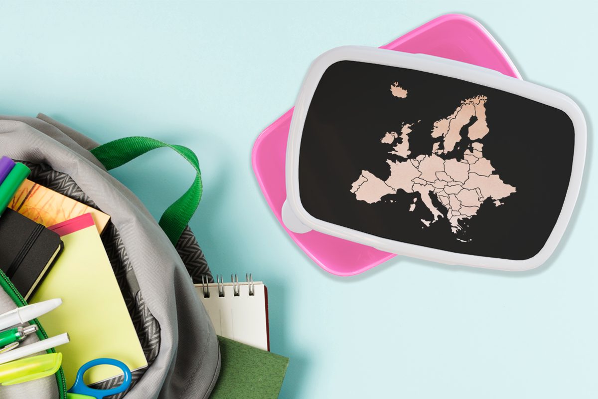 - Brotbox Mädchen, (2-tlg), Kunststoff, Erwachsene, Kunststoff Rosa, Europa für Snackbox, Kinder, Karte Lunchbox - MuchoWow Brotdose