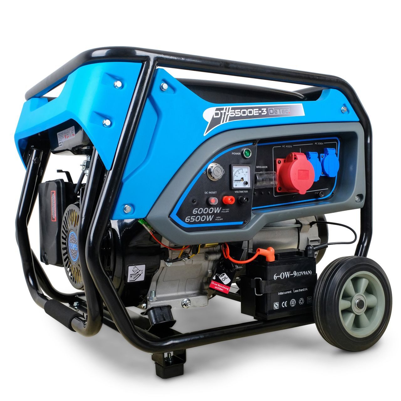 DeTec DT-6500E-3 3-phase emergency power generator, 6500W 400V three-phase + 2x 230V, with electric start, quiet 93 dB(A)