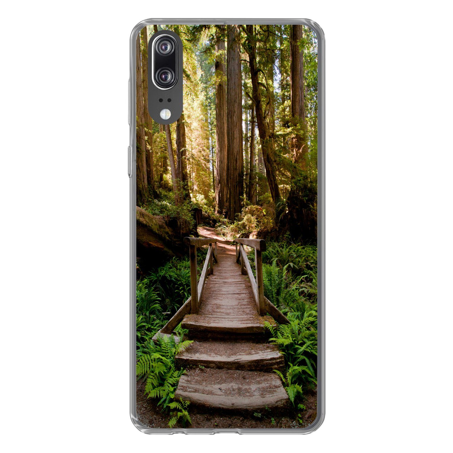 MuchoWow Handyhülle für Huawei P20 Dschungel - Natur - Treppe - Bäume, Handy Case, Silikon, Bumper Case Dünn