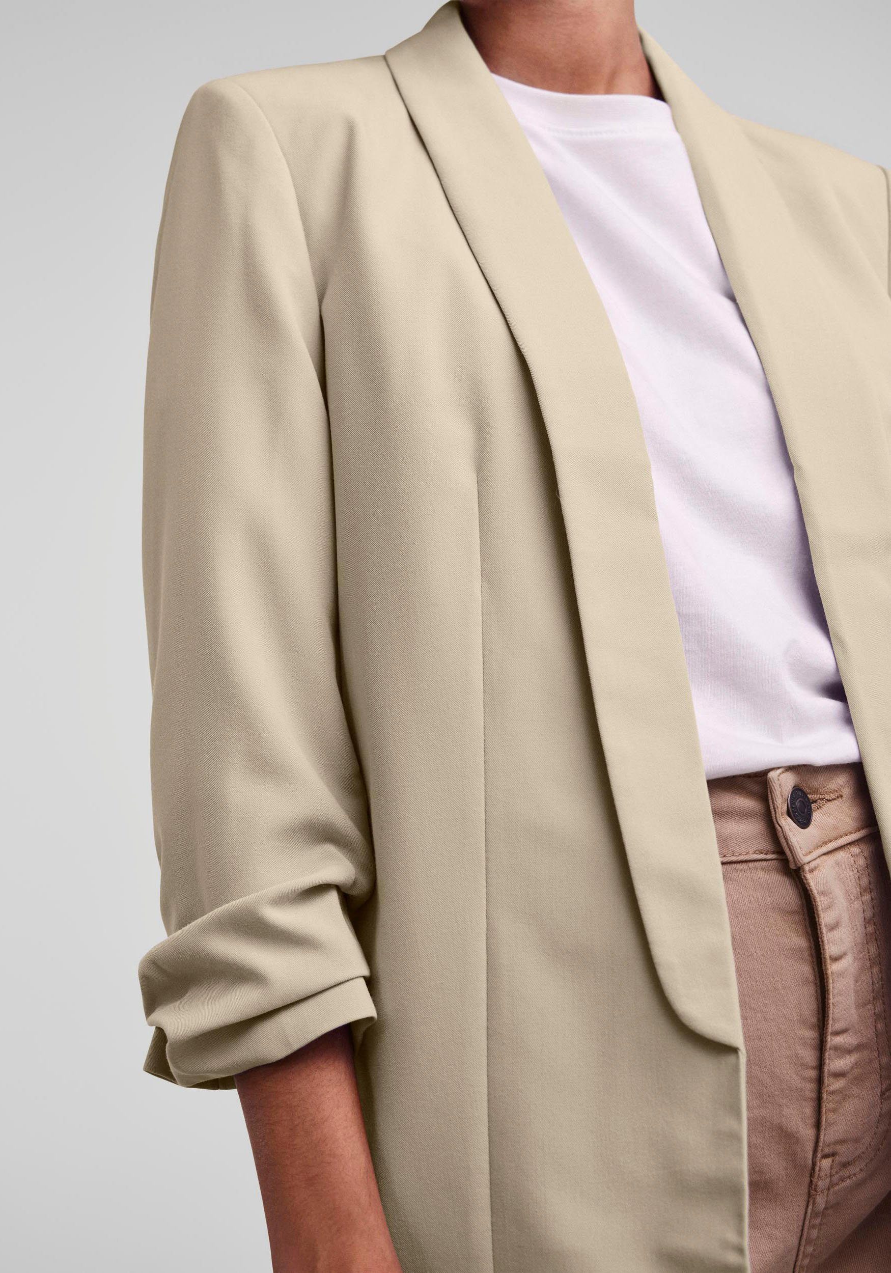 NOOS Faltendetail PCBOSELLA Ärmel White BLAZER Blusenblazer mit pieces 3/4 Pepper am