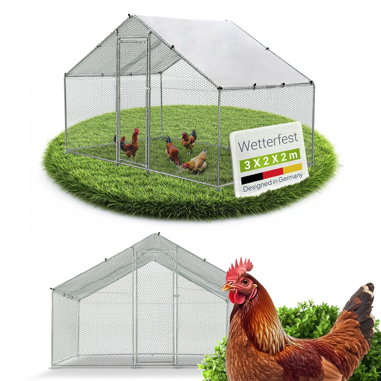 Juskys Freigehege HLS25T, aus Metall, 8 m², begehbar, Tür mit Riegel, Regenschutzplane