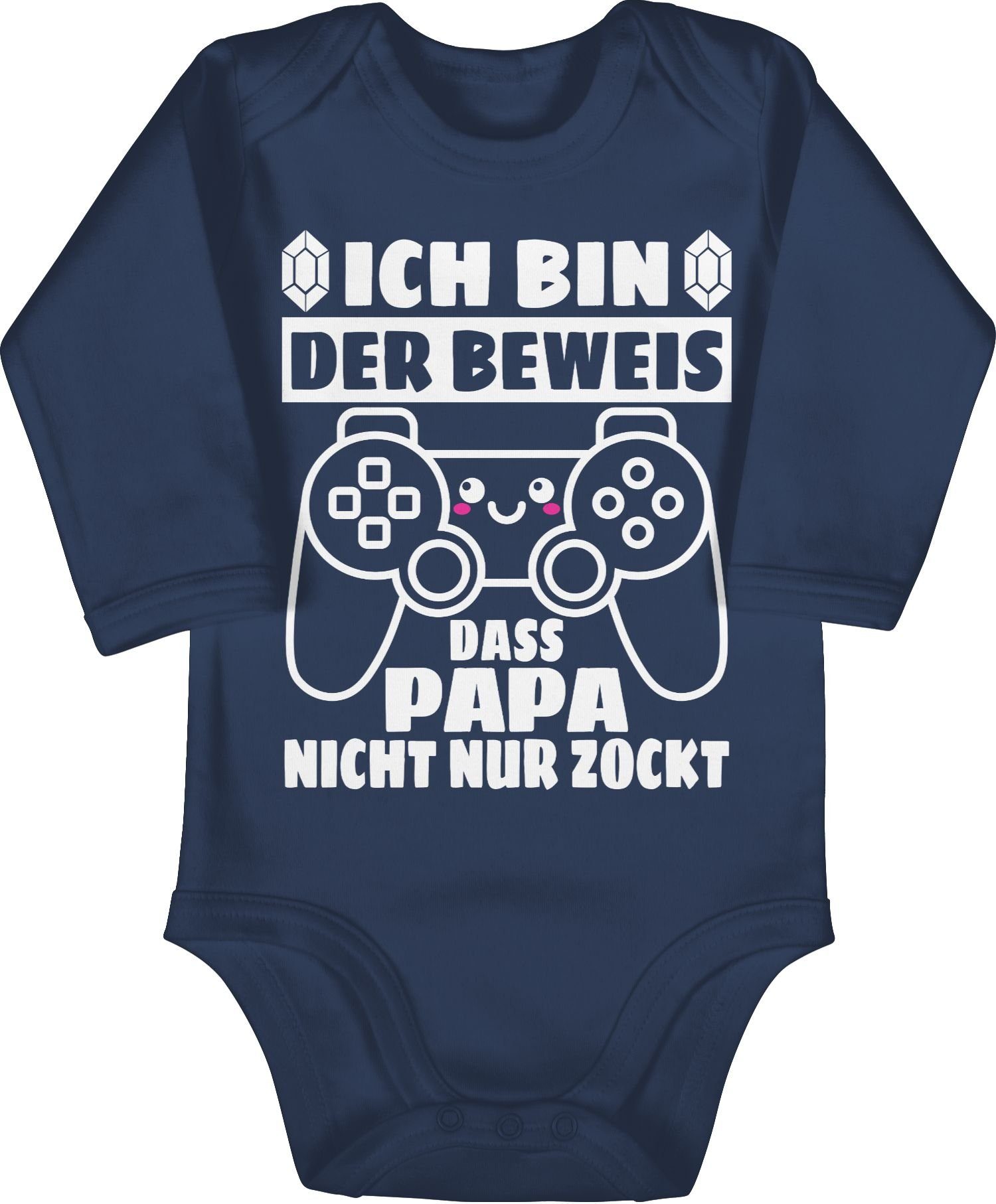 Blau Controller mit Papa bin 2 Shirtracer Beweis - Geschenk der nicht weiß das zockt Baby Vatertag Ich Shirtbody Navy nur