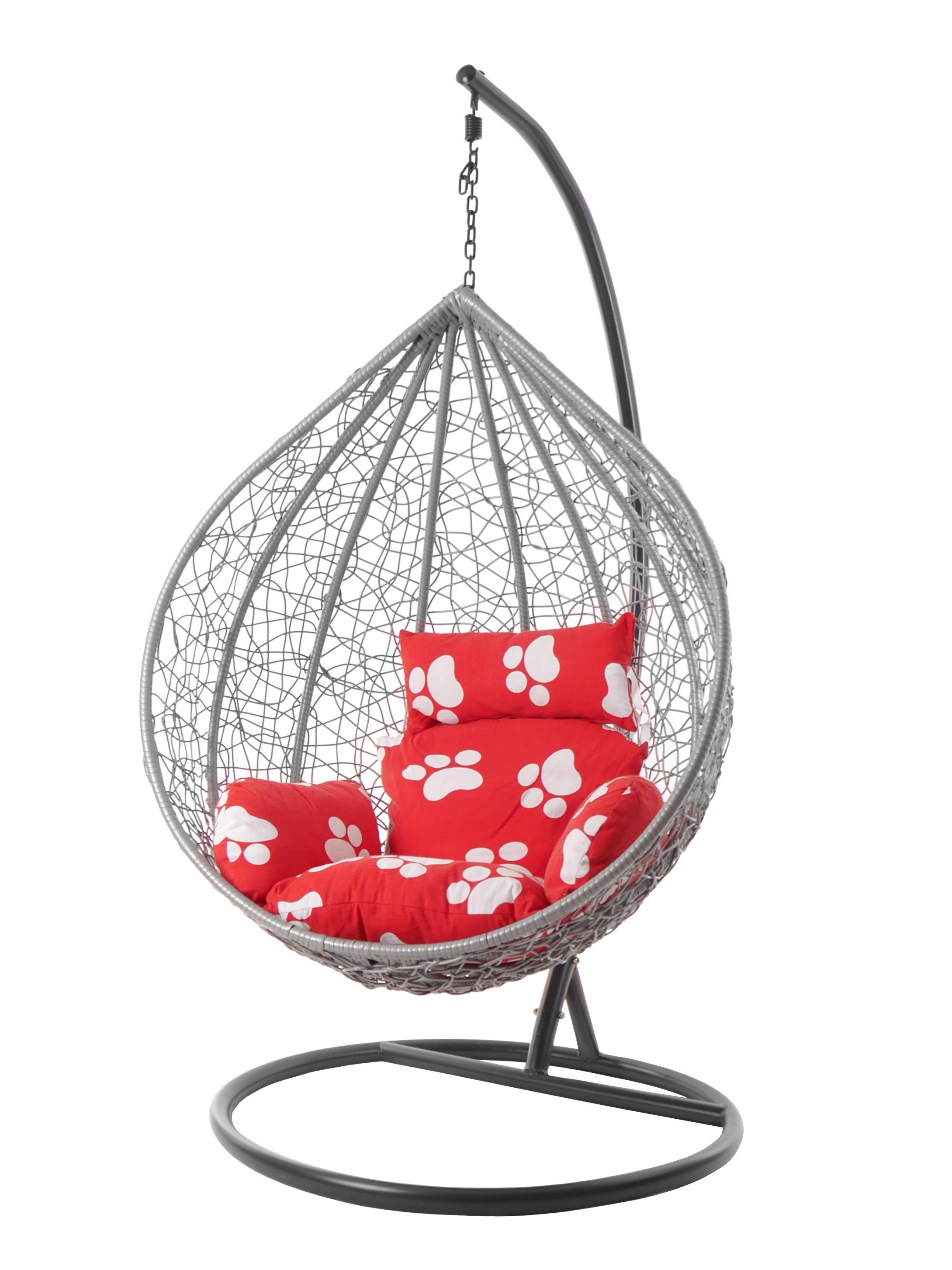 KIDEO Hängesessel Hängesessel MANACOR hellgrau, Schwebesessel inklusive Gestell und Kissen, hellgrauer Hängesitz, Swing Chair, moderner Loungesessel, Nest-Kissen pfoten (3011 paw)