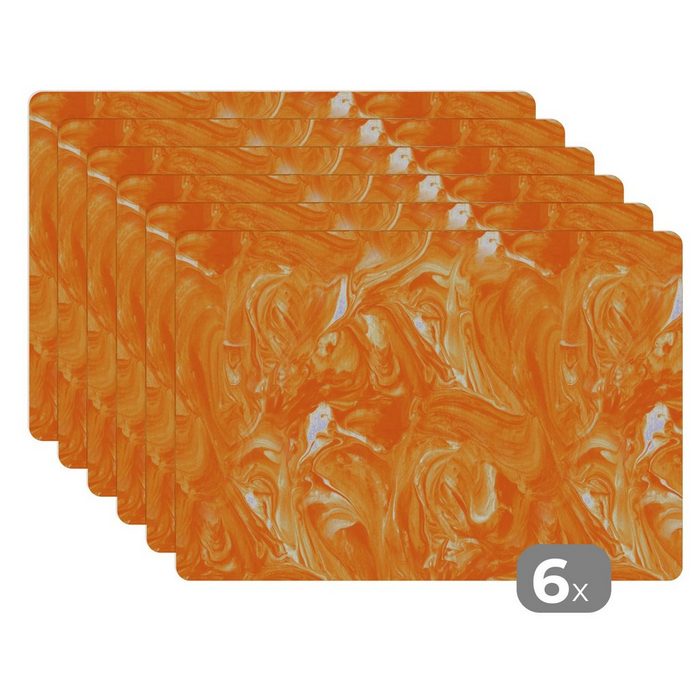 Platzset Orange - Marmor - Farbe MuchoWow (6-St) Platzset Platzdecken Platzmatte Tischmatten Schmutzabweisend