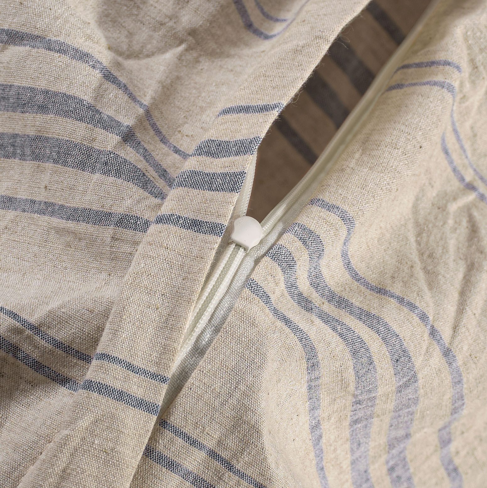 KK Shopping Kinderbettwäsche Leinen Bettwäsche Set 135x200 cm 2-teilig gestreift Beige Blau, 2 teilig, Langlebig