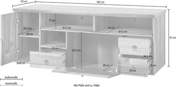 Innostyle TV-Board BONANZA (1 St), 1 Holztür, 3 Schubladen, 1 Klappe, 3 Fächer, 2 Kabeldurchlässe