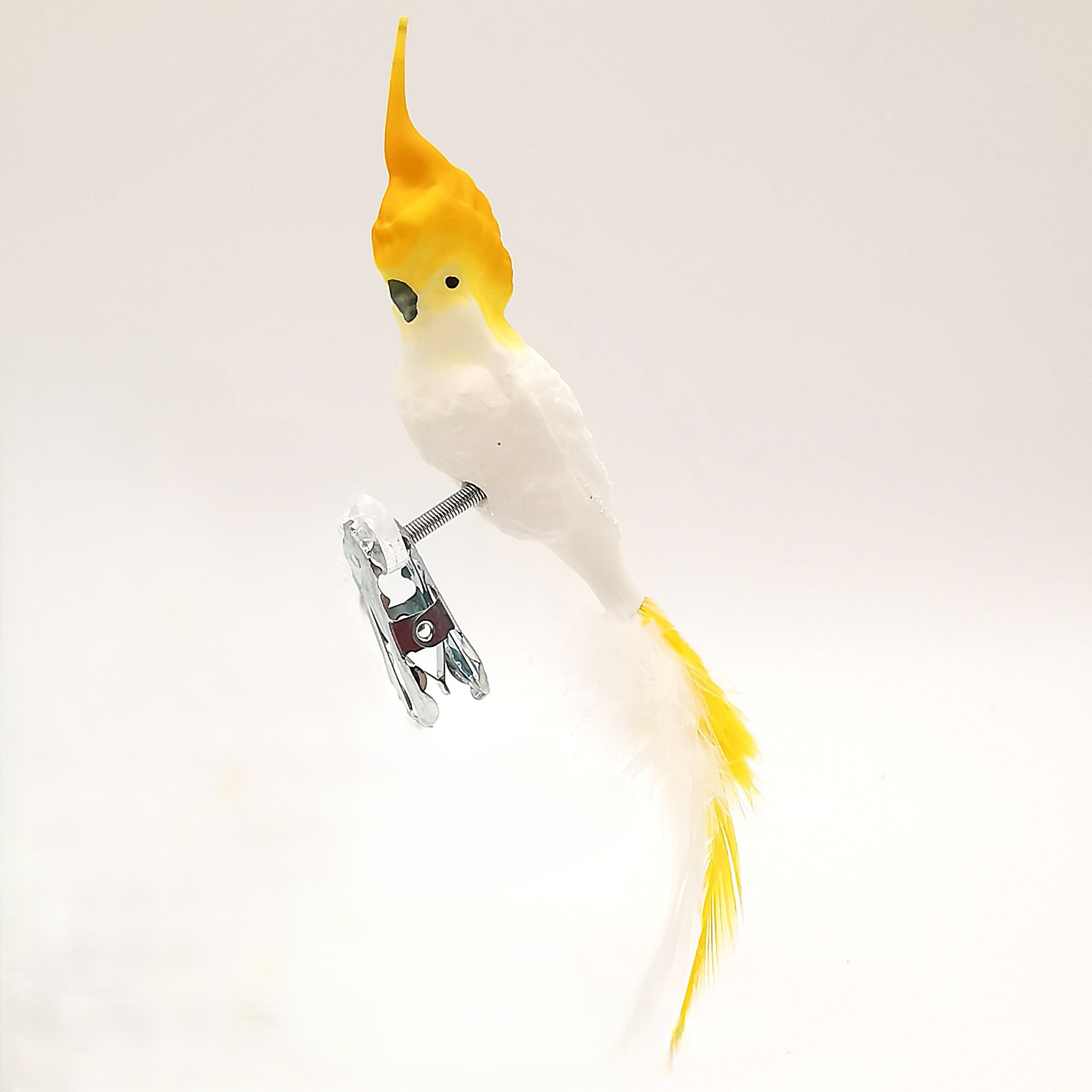 Schatzhauser Christbaumschmuck kleiner Kakadu, Glasvogel 9cm/16cm (1-tlg), mundgeblasen, handbemalt mit echten Federn