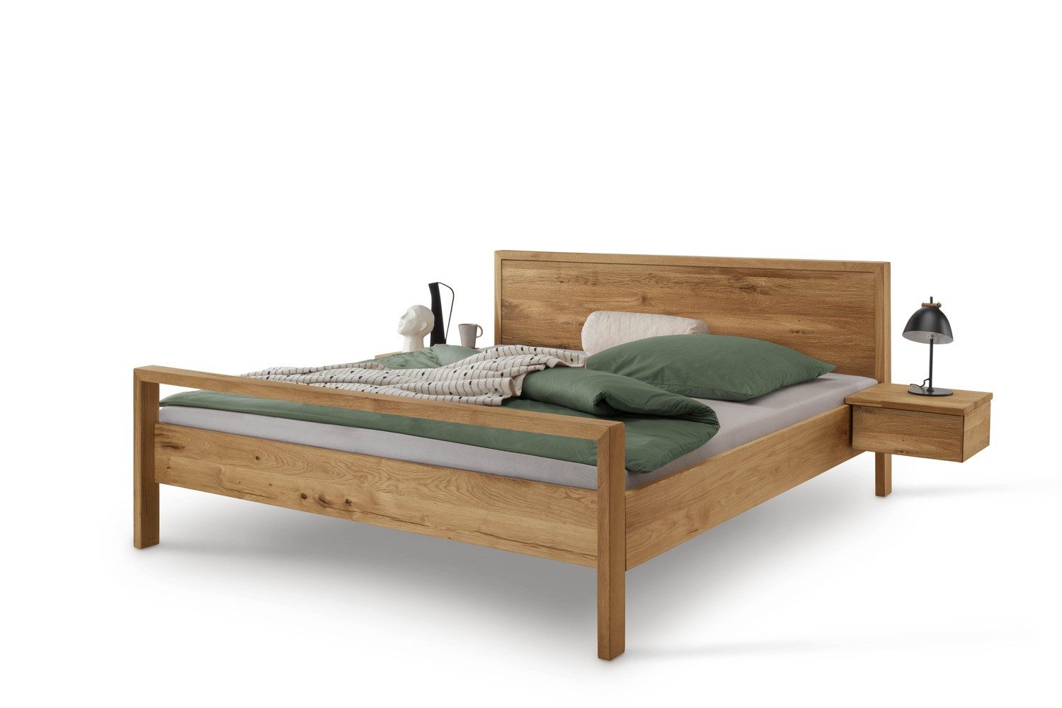 Natur24 Bett Doppelbett Bett Aalbe 200x200 Eiche Massiv Holzkopfteil